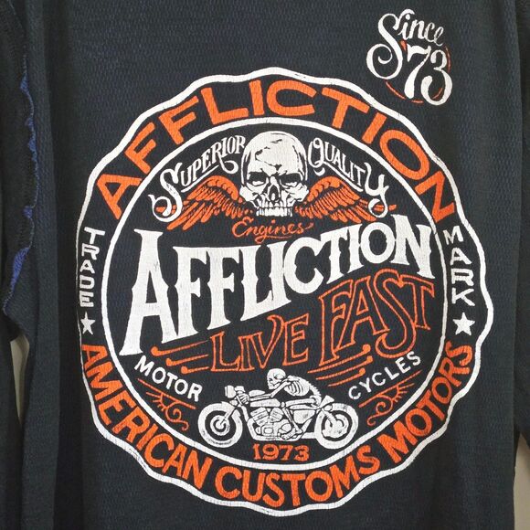 Affliction Vtg Y2K Mens XL Reversible L/S Thermal Waffle t Shirt Grunge skull - Picture 3 of 14